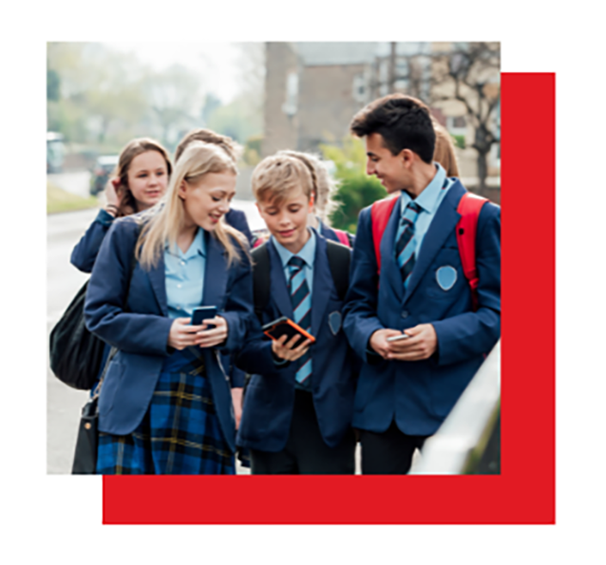 group of students walking outside school